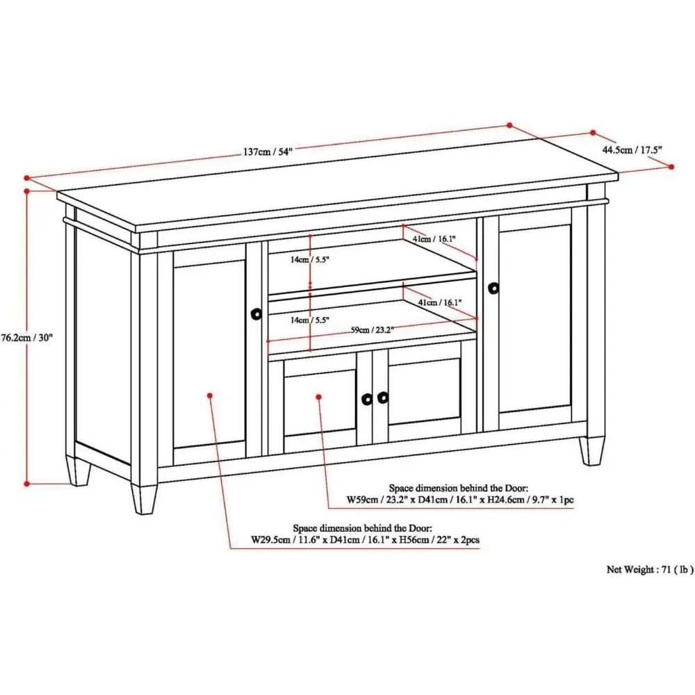 TV Media Stand, 54 Inch Wide, Contemporary, Living Room Entertainment Center