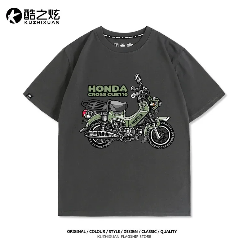 هوندا شبل تعديل دراجة نارية نادي طباعة الأمريكية الرجعية عارضة قصيرة الأكمام الصيف القطن تي شيرت #4