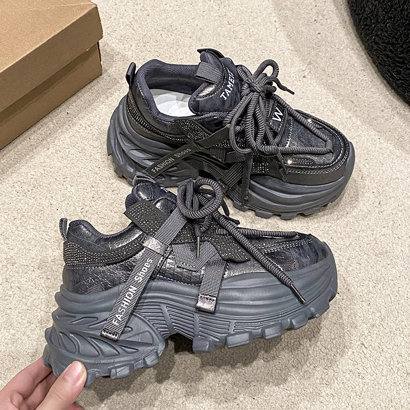 2026 zapatillas de deporte con plataforma para mujer primavera otoño 7cm tacones altos gruesos cuñas ostentosas para mujer zapatos casuales para papá zapatillas deportivas de cuero