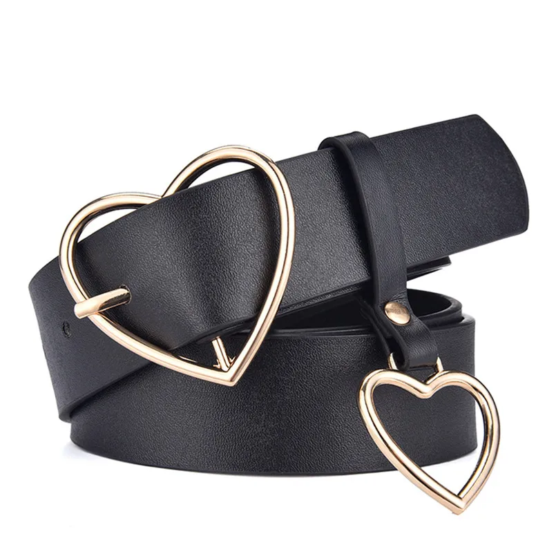 

Women's Cute Leather Belt Metal Heart Shape Buckle Retro PU Waistband Designer Cinto Feminino Pants Strap for Women Girls