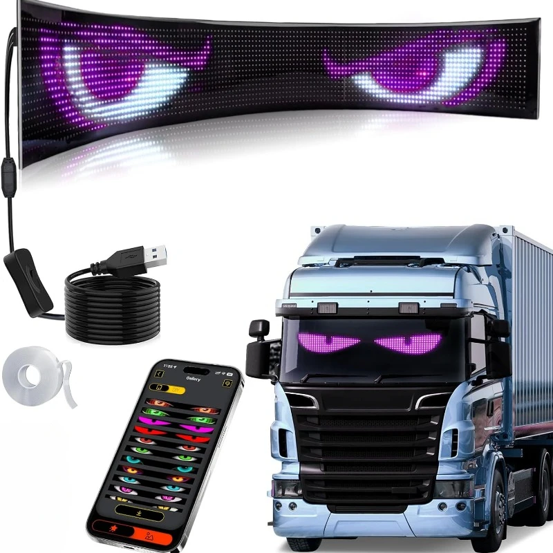 

Devil Eyes Light for Cars Flexible Devil EyesLight for Windshield Electronic Programmable Scrolling LED Matrix Panel Bar Party