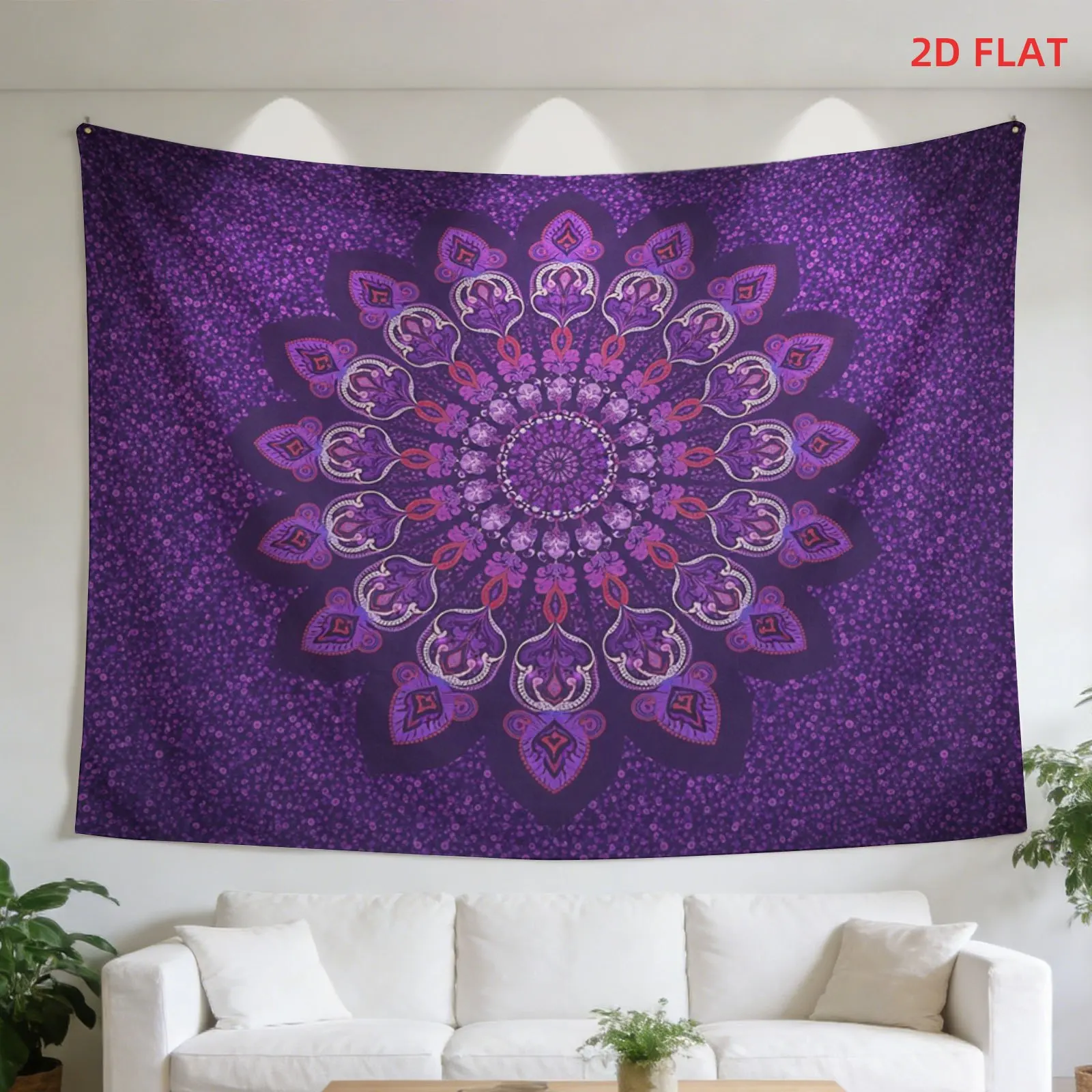 1 Stück Große Lila Mandala Wandteppich, Filigranes Blumenmuster Wandbehang, Ideal für Schlafzimmer, Wohnzimmer & Meditationsraum