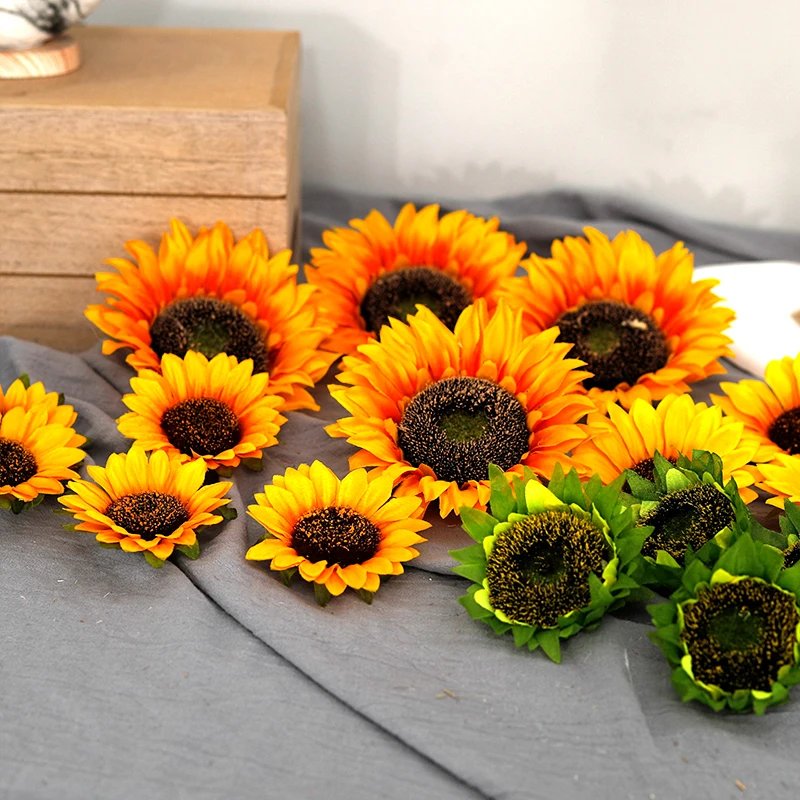 ﻿ 5PCS Silk Sunflower Artificial Flower Head Wedding Home Party Wreath Decor Accessories Fake Christmas Gift Daisy Decoration