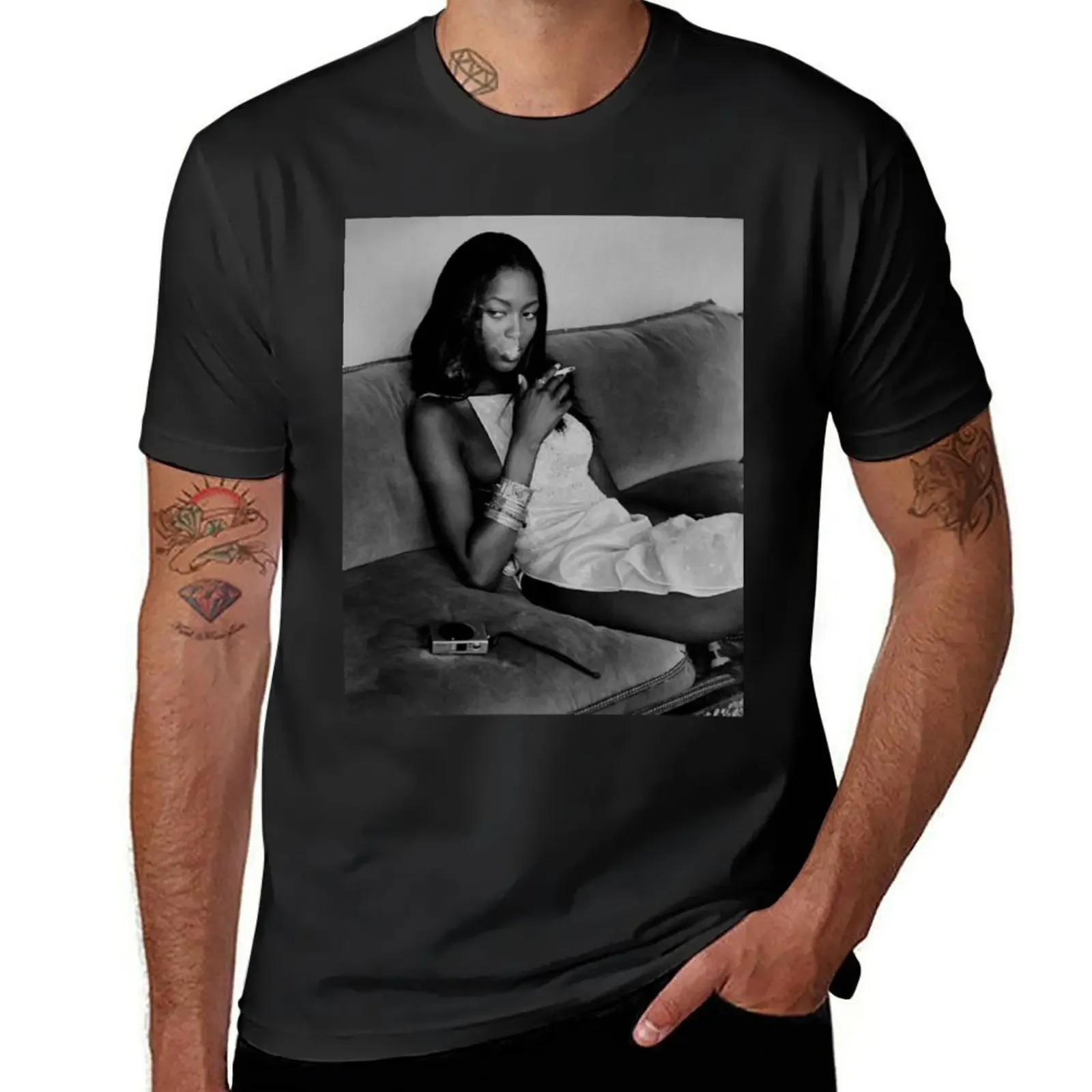 Naomi Campbell : Smoke Break T-Shirt plain summer tops clothes for men