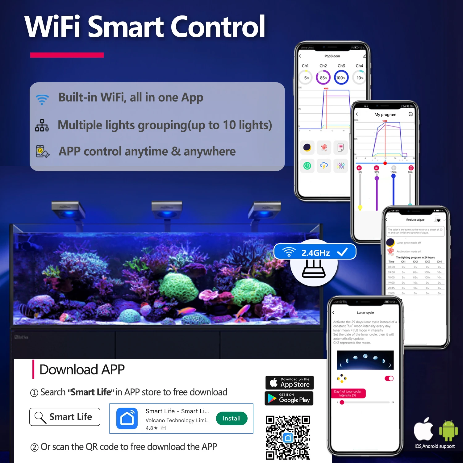 PopBloom WiFi acuario luz LED - Marine Aquarium Led Lights reseña y precio