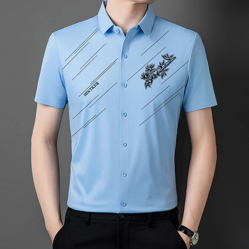 New 2024 Summer Men\'s Casual Printed Short Sleeved Shirt with New Quality Smooth and Comfortable  Silky and Wrinkle Resistant