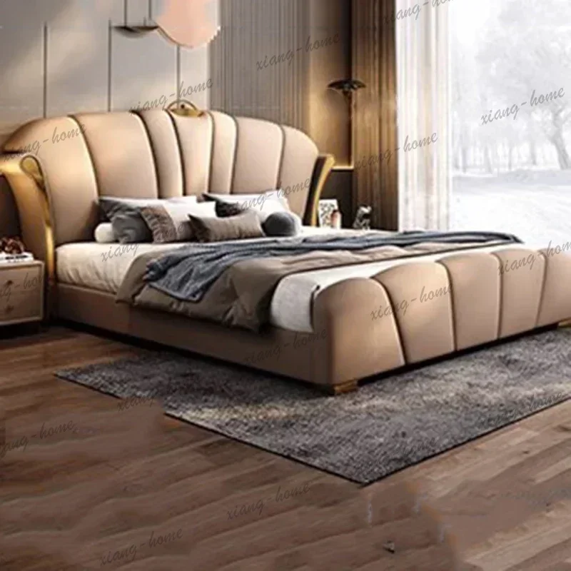 FG Replica Queen Size Simple Double Bed Waterproof Villa Leather Modern Twin Bed Frame Organizer Letto Matrimoniale Room Furnitu
