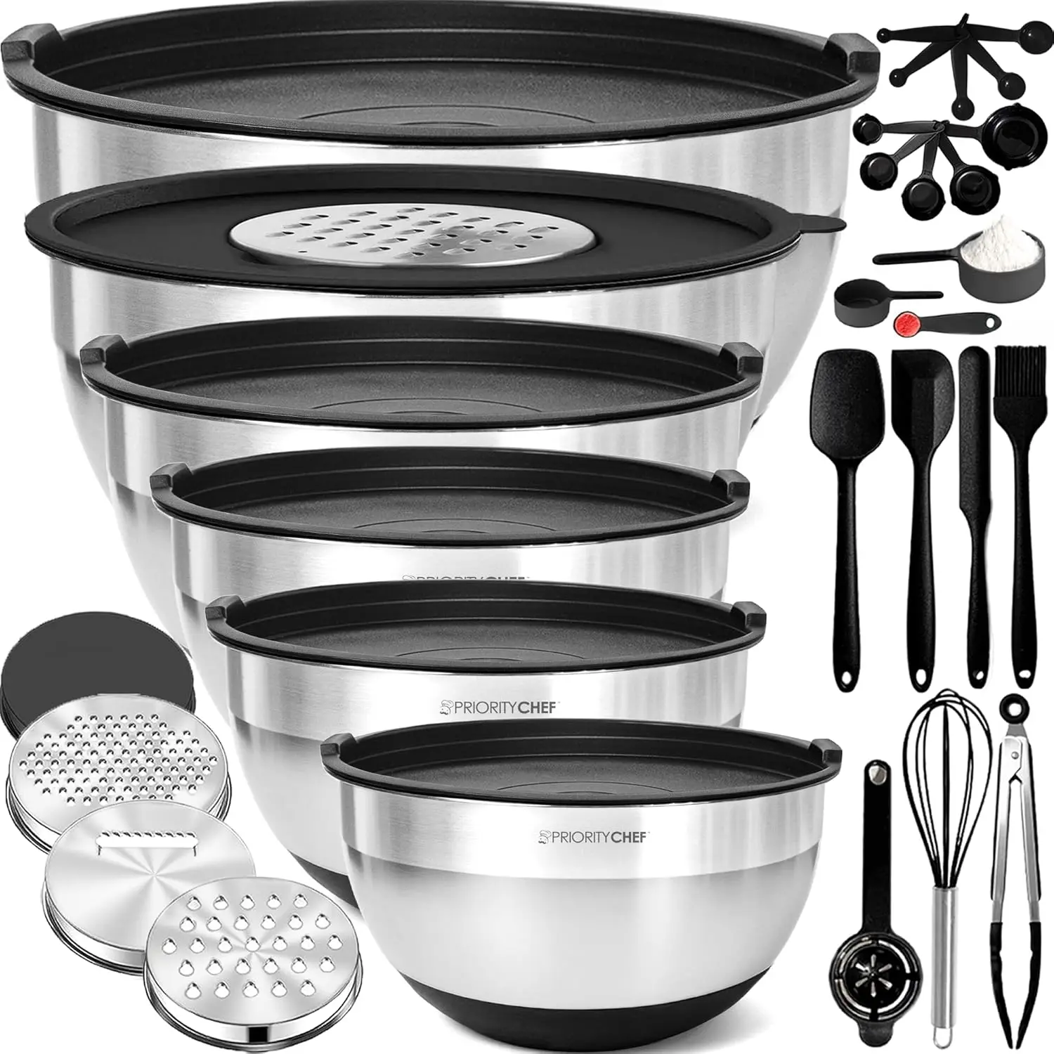 

Stainless Steel Mixing Bowls with Lids Set - Premium 30Pcs with 6pc Metal Bowl Set for Kitchen, 3 Graters, Airtigh