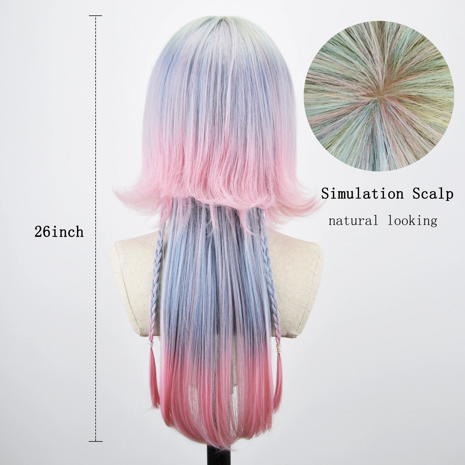 AICKER Pink Cosplay Wigs with Bangs for Women Synthetic Fiber Natural Straight Heat Resistant Wig for Daily Use Cosplay Party