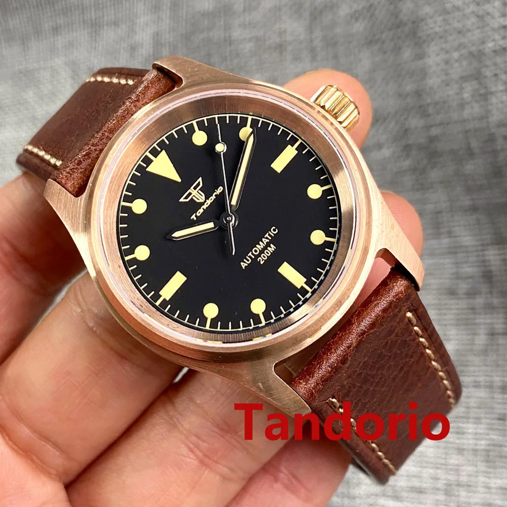 

36mm Small Tandorio NH35A PT5000 Solid Full Cusn8 Bronze 200m Waterproof Automatic Men Watch Sapphire Crystal Date Leather Strap