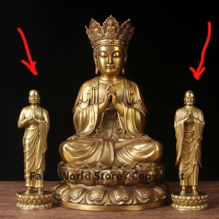 2P HOME temple altar Buddhism Sakyamuni Amitabha Buddha disciple Left and right ANAN KAYE Dharma protector brass statue