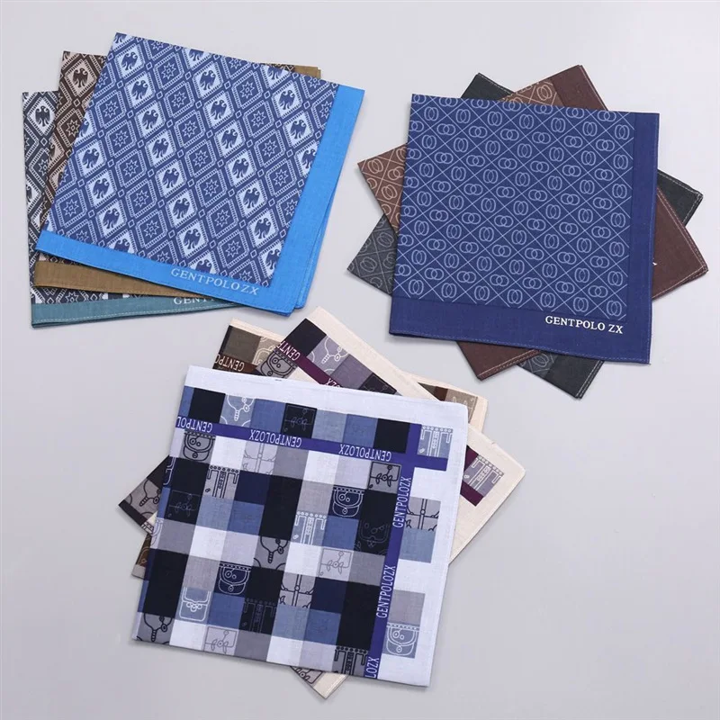 Pañuelo a cuadros estampado de algodón puro para hombre, toalla cuadrada suave de algodón nostálgico fino de verano, 43x43cm, 3 uds.