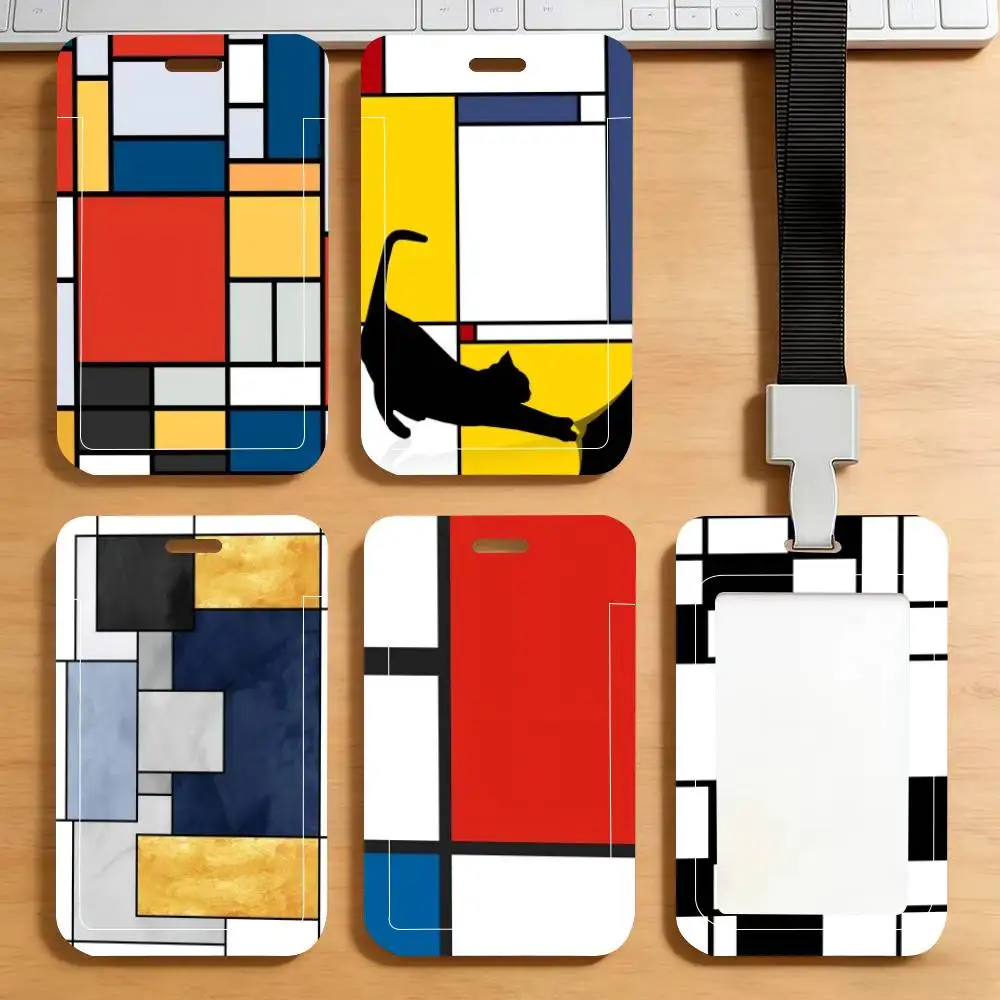 

Держатель для ID-карт Mondrian с геометрическим узором, шейный ремешок, подвеска, держатель для бейджей, шнурок-брелок, чехол для рабочего пропуска, подарок