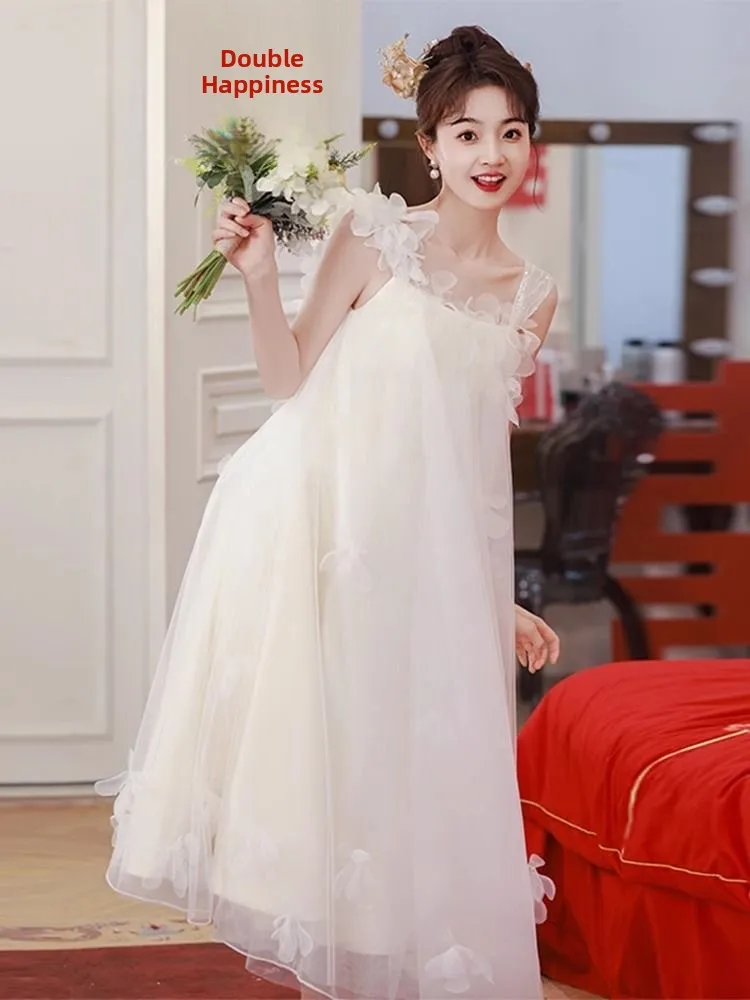 

Bride Morning Robe Fairy T like Strapl Korean Sle Travel oot Light Wedding Dr Small Size Cus Made Ceremony Dr...