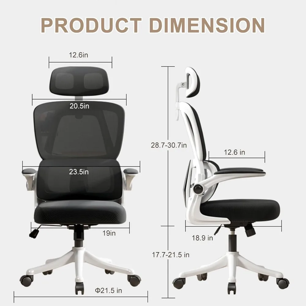 Office Chair High Back Ergonomic Computer Office Chair with Lumbar Support Adjustable Headrest 3D Armrest