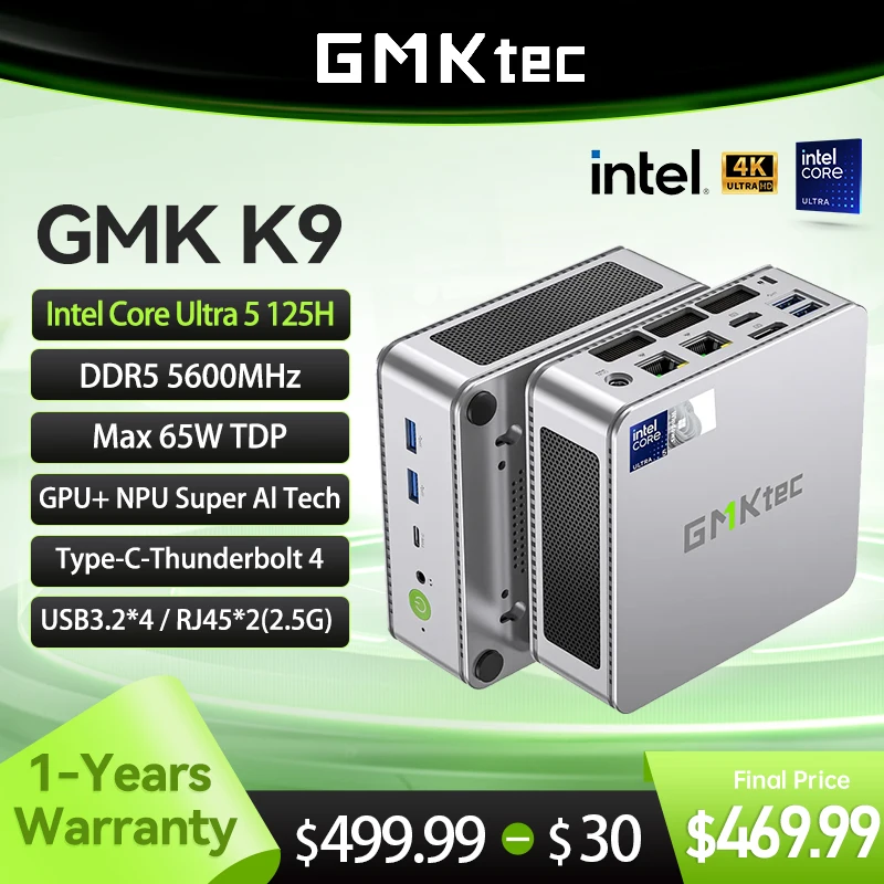 GMKtec Mini PC GMK K9 Intel Core Ultra 5 125H NUCBOX Sistema Janela 11Pro PCle GEN4.0 * 4 DDR5 5600MHz