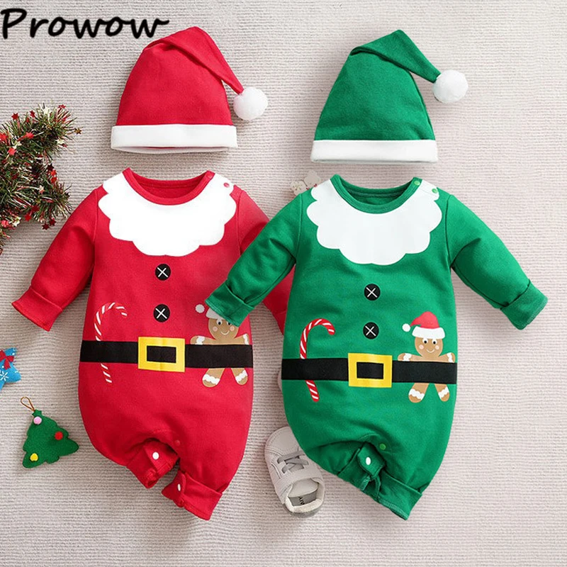

Prowow Baby Christmas Rompers Red Ginger Breadman Cartoon Bodysuit With Xmas Hat 2pcs My First New Year Baby Costume 2025