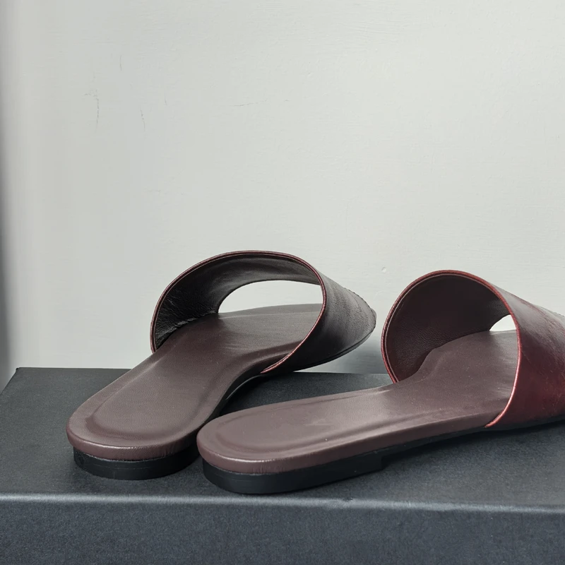 Maxdutti Minimalist Women's Flat Shoes Slippers Summer Sandals French Fashion Ladies Lazy Retro Genuine Leather Slippers Women