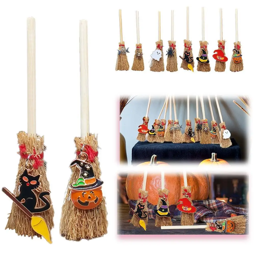 

1pcs Mini Broom Witch Straw Brooms DIY Hanging Ornaments for Halloween Party Decoration Costume Props Accessories