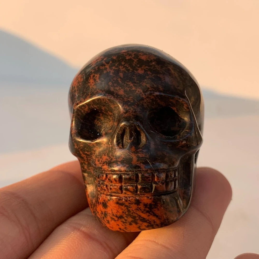 1pc Red Obsidian Carved Skull, Perfect for Halloween & Easter, Mysterious Home Decoration, Mini Carving Skulls for Gift view 3
