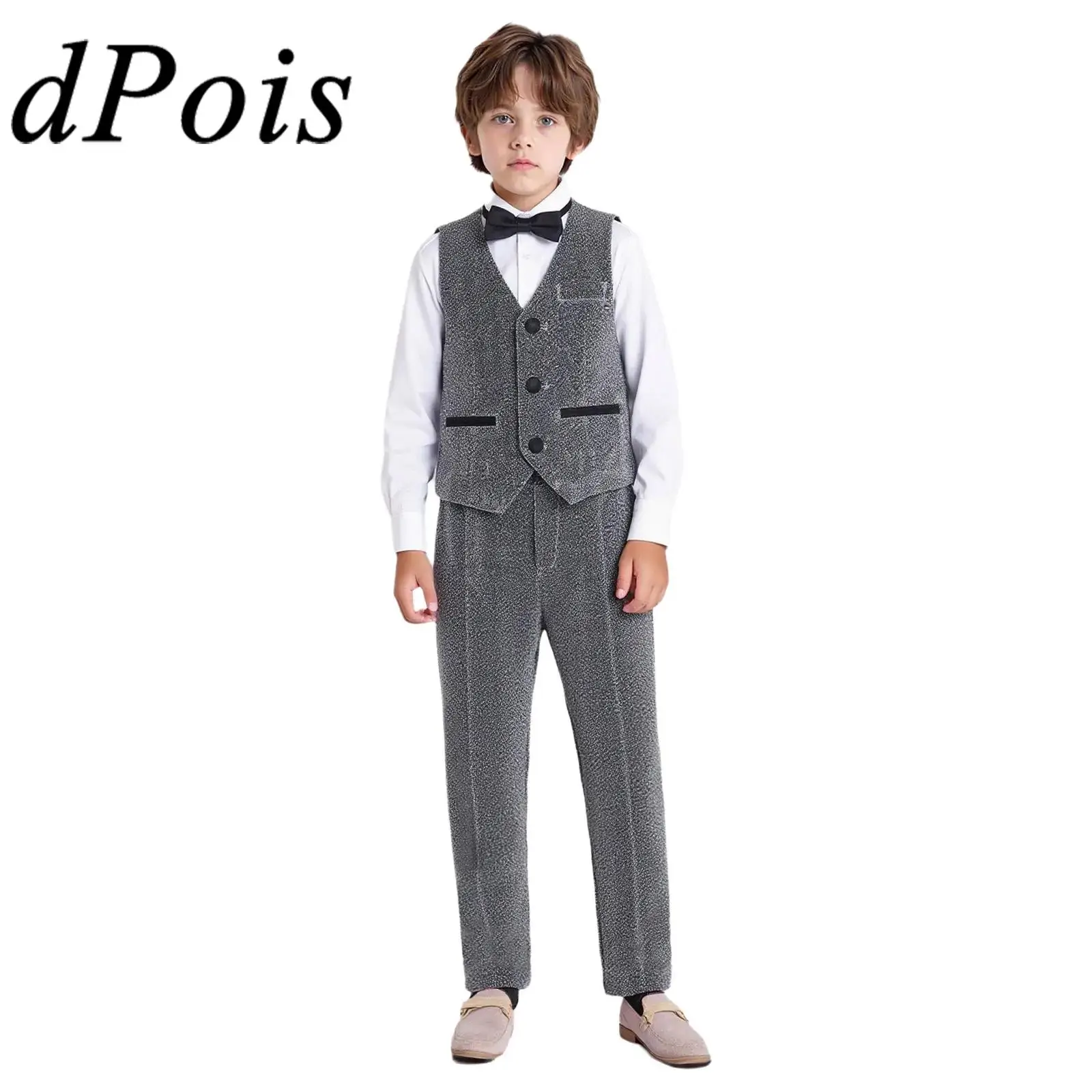 Uniformi scolastiche per bambini e ragazzi Abito formale vintage Set per feste di compleanno per gentiluomini da ragazzo in stile britannico Pantaloni con gilet abbottonati