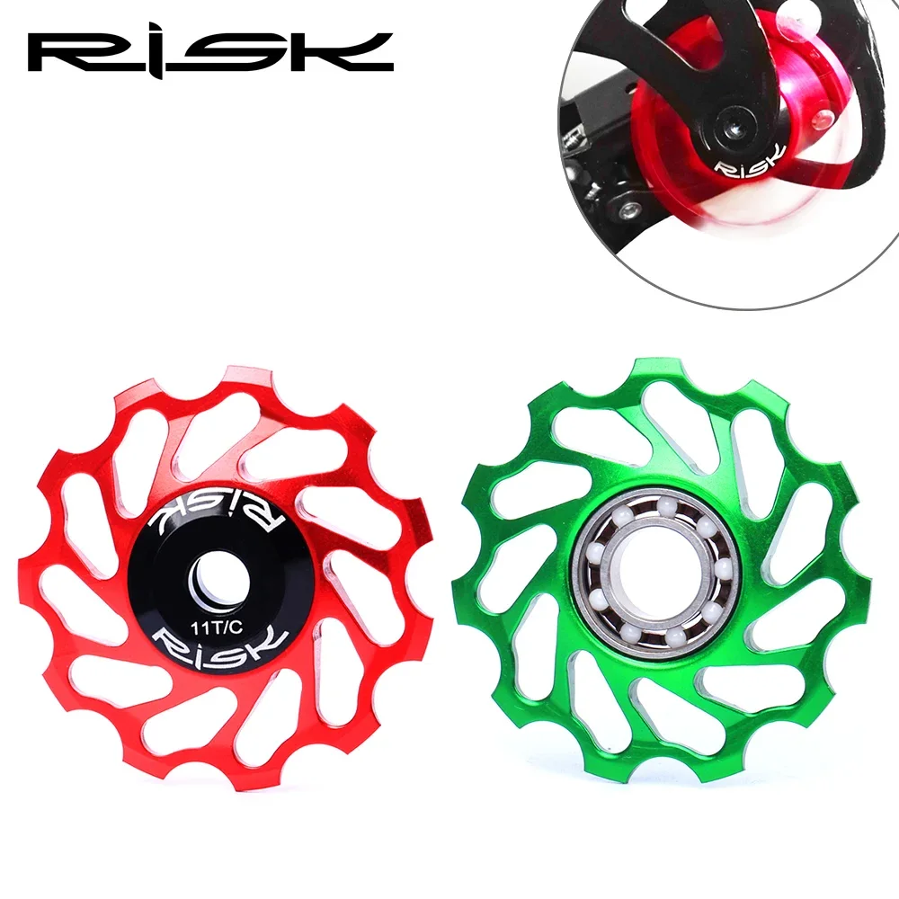 RISK 11T Rear Derailleur Ceramic Bearing Guide Wheel Aluminum Alloy Bike Jockey Wheel Mountain Road MTB Bicycle Jockey Roller