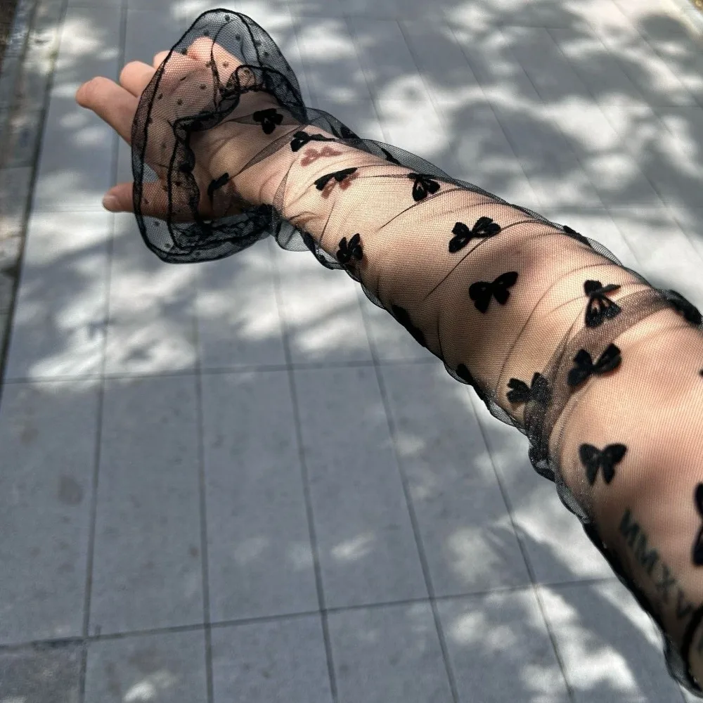 

Breathable Lolita Arm Sleeves Polka Dot Pattern Bow Long Fingerless Gloves Arm Protection Transparent Mesh Sunscreen Sleeves
