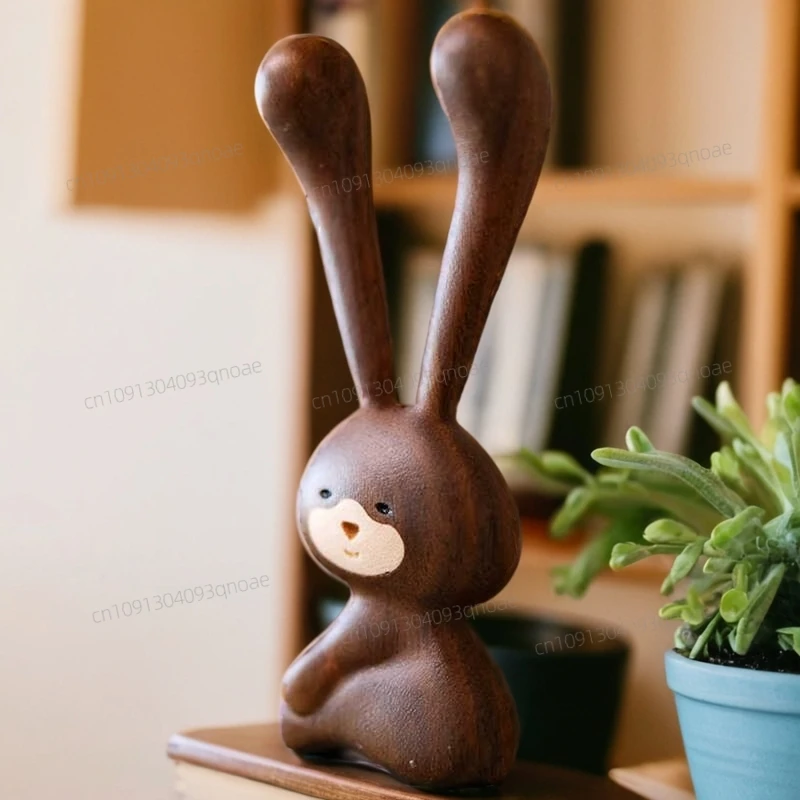 

Green sandalwood rabbit ornament cute creative solid wood small animal home decoration nose massage appliance gift