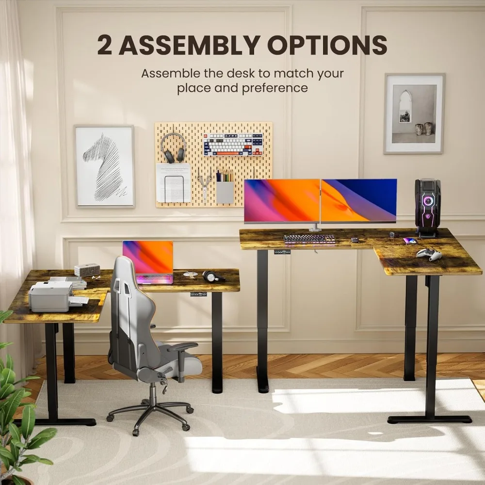 63" x 55" Dual Motor L Shaped Standing Desk, Electric Height Adjustable, Extra Large Desktop, Interchangeable Installation of L