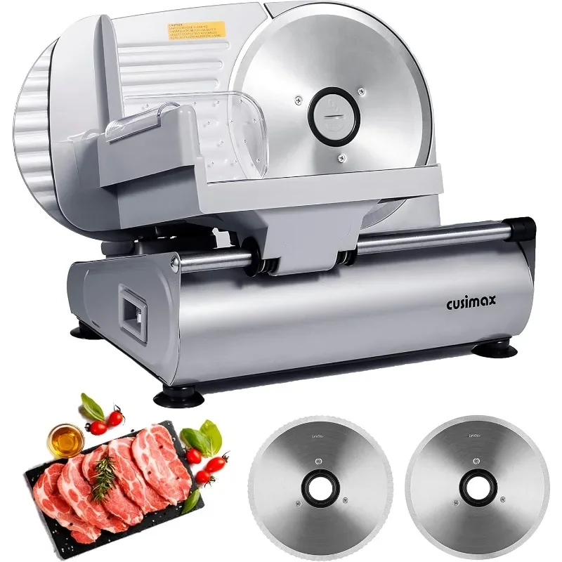 Meat Slicer, CUSIMAX Electric Deli Food Slicer with Two 7.5'Removable Stainless Steel Blades and Pusher