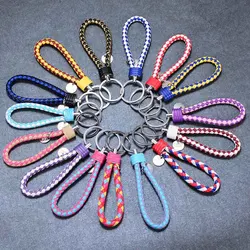 Handmade Braided PU Leather Keychains Key Chain Metal Key Holder Keyring Auto Car key Ring Bag Pendant Key Ring Accessories