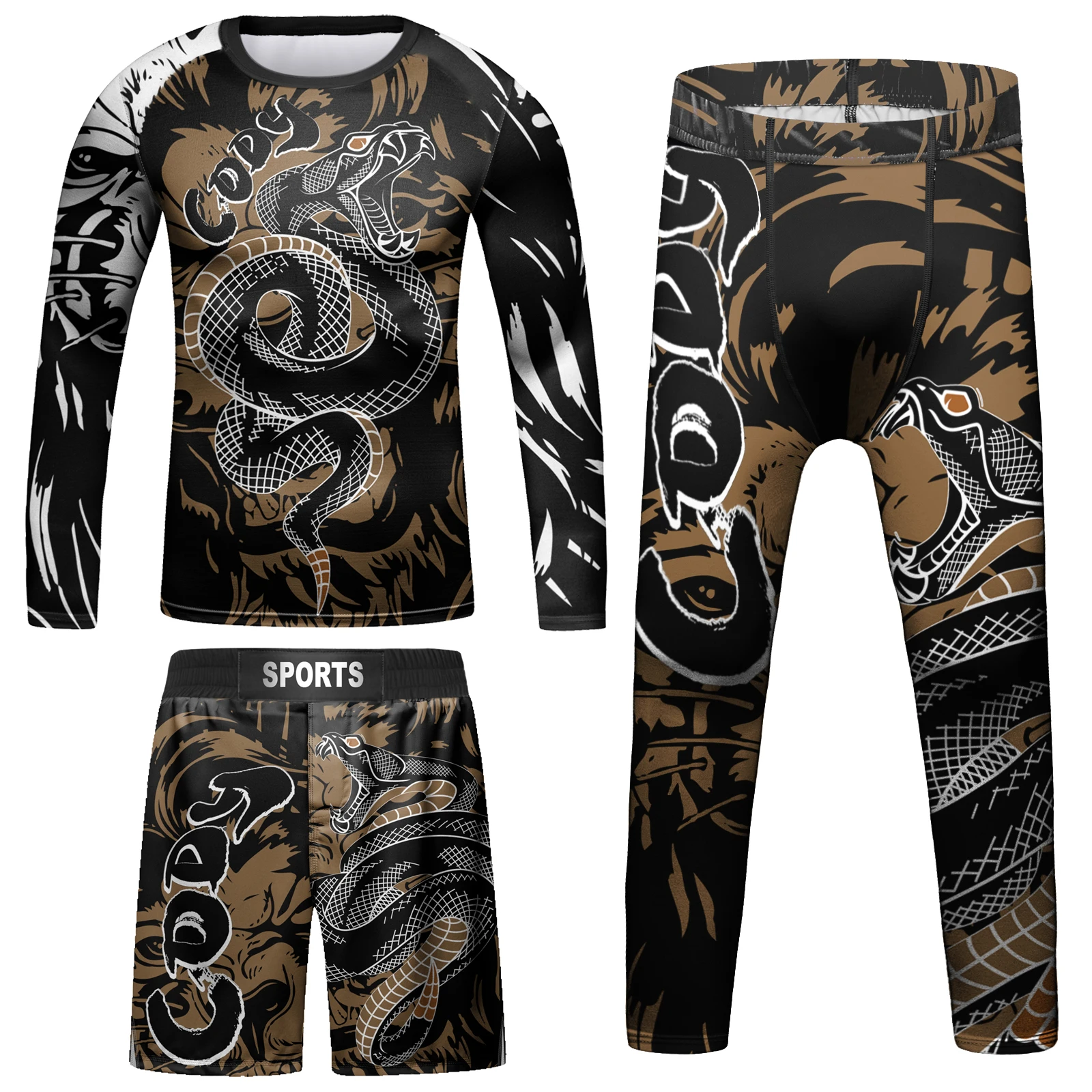 Kid MMA Rashguard Jiu jitsu T-shirt+Pant Sets Bjj Gi Kickboxing Clothing Boys Muay Thai Shorts MMA Compression Training Suit