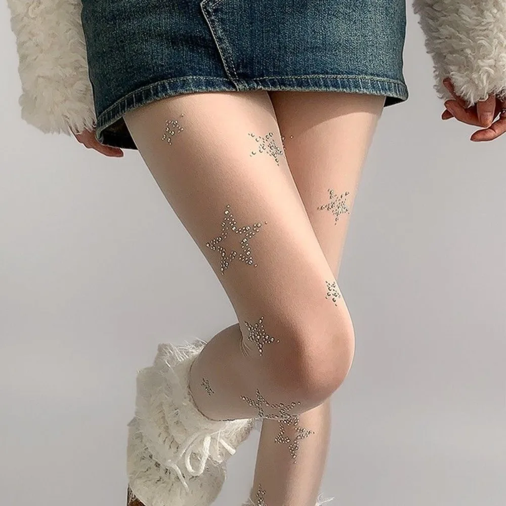 

Kawaii Y2k Women Pantyhose Star Diamond Rhinestone Sexy Thigh High Stockings Bling JK Lolita Girls Underwear Pantyhose