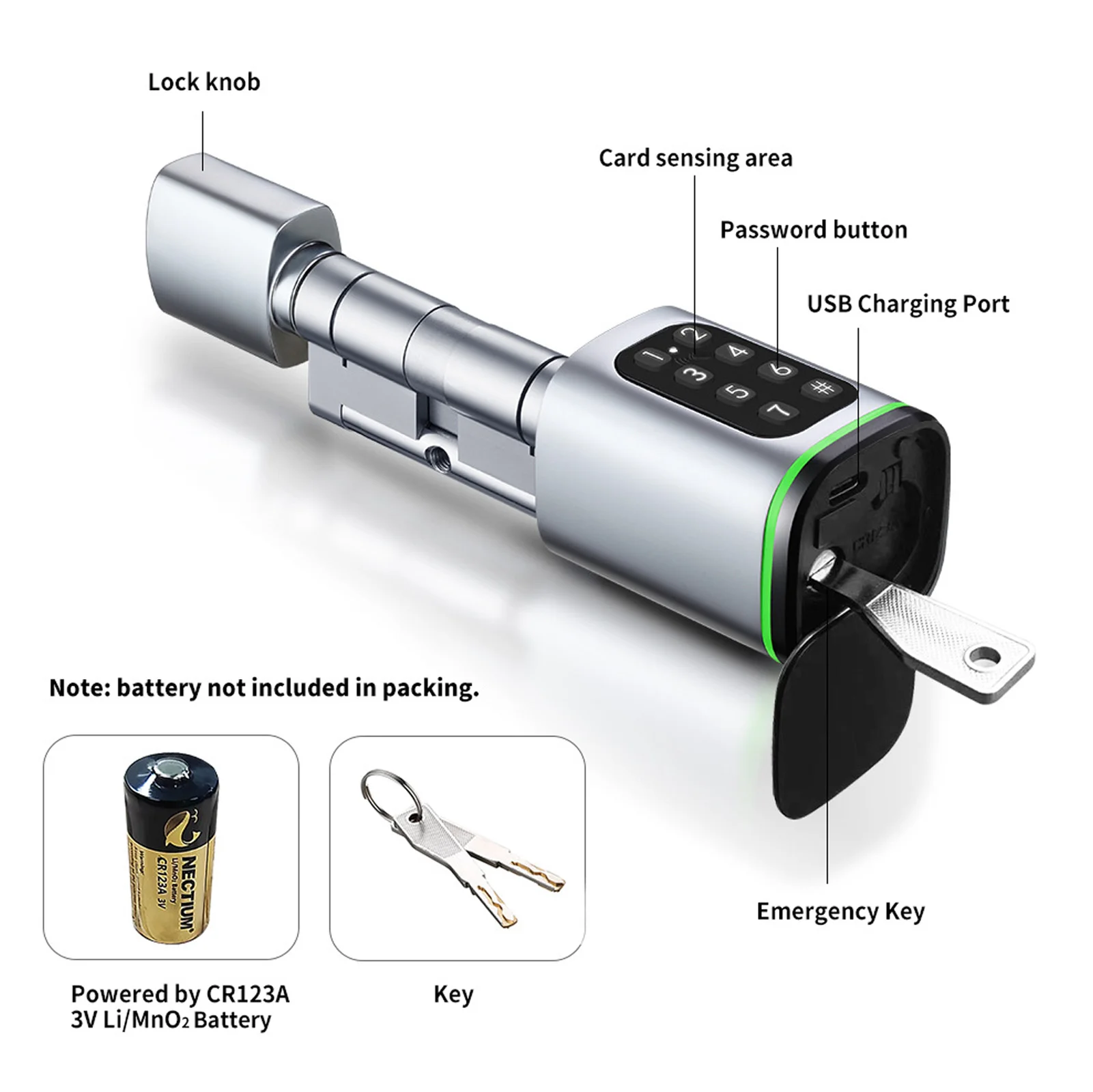 Smart Lock Zylinder Elektronisches schlüsselloses Türschloss mit APP-Passwortkartenschlüssel