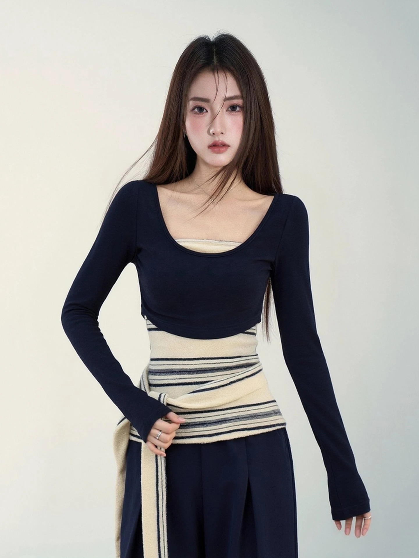 

Women's Striped Tie-Belt Vest ort U-Ne Knitted Sweater Slim Fit Set Spring New Sle Korean Sle Casual Workwear