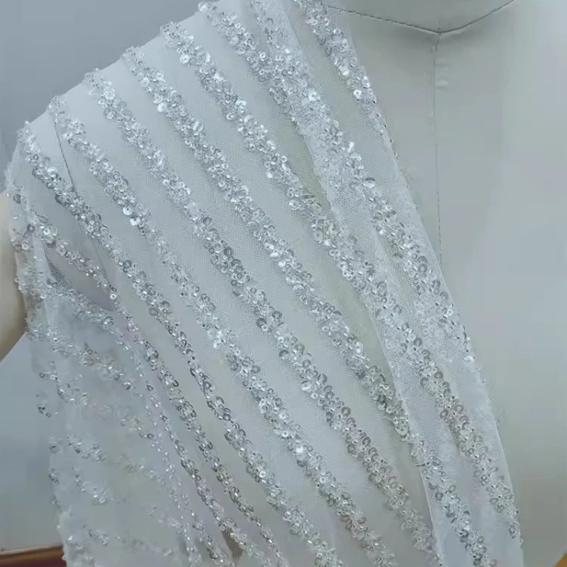 

Striped Sequin Embroidered Lace Mesh Fabric for DIY Sewing Wedding Dress Garment Accessories Tablecloth Clothing Fashion Cloth