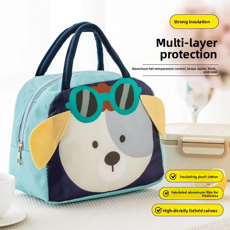Cute Thickened Waterproof Lunch Box Bag Portable Cartoon Insulated Lunch Bag for Students And Office Workers Oxford Cloth Sto...
