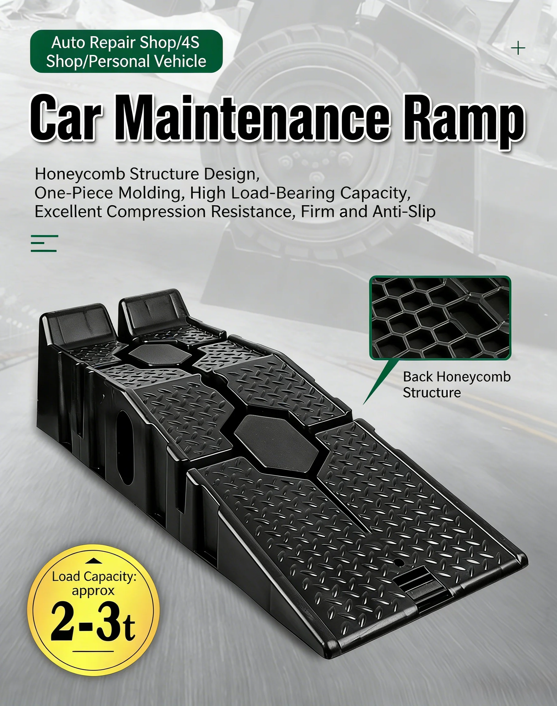 2pcs Automotive Maintenance Ramp Plate Kit – Durable Rubberized Ramp for Wheel Alignment & Jack Stand Support, Lightweight Stack
