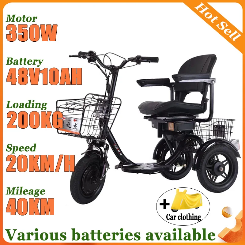 Elderly Electric Tricycle Comfortable Seat Black Adult Scooter With Basket With Armrests Disabled Snow Tires Mobility Scooter