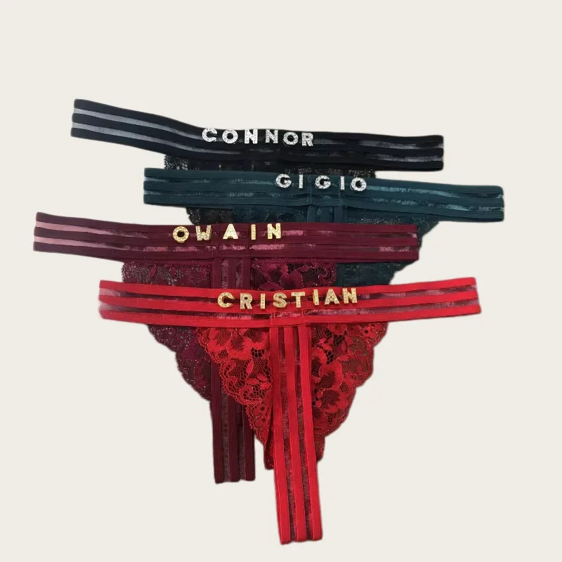 Tanga personalizada con nombre y letras de cristal para mujer, ropa interior Sexy personalizada con Tanga, ropa interior de encaje, regalo para novia y esposa