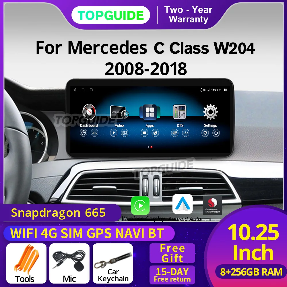 TOPGUIDE 10.25'' Android 12.0 Carplay Auto Car Radio For Mercedes W204 W205 2008-2018 GPS Stereo Multimedia Player DSP WiFi 4G