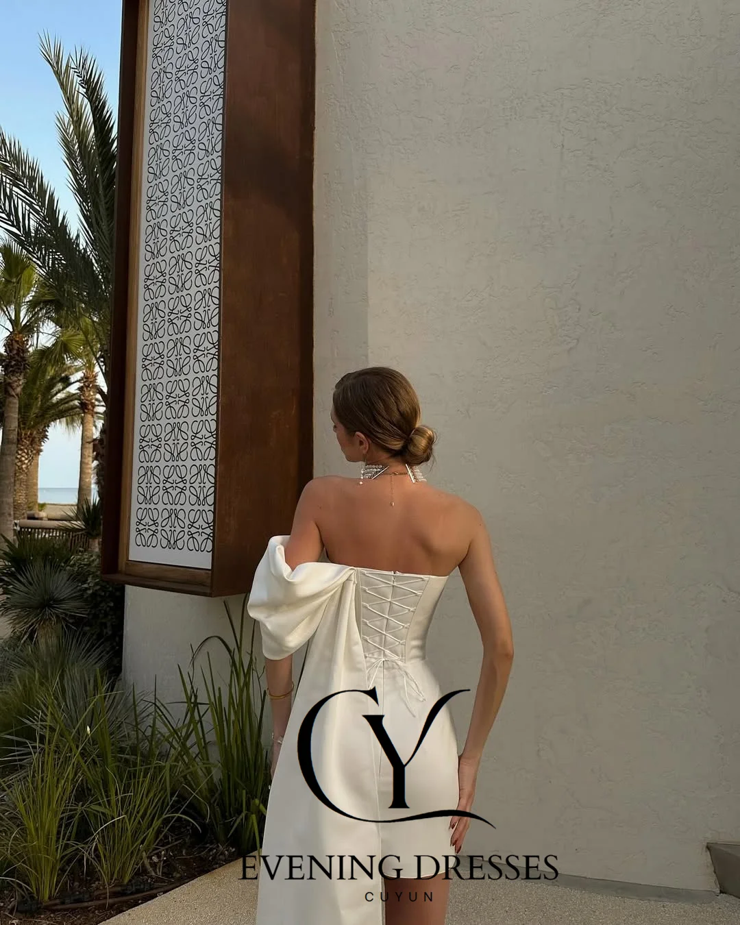 CUYUN – robe de soirée de mariage en Satin, asymétrique épaule dénudée, Mini robe de bal, Corset personnalisé, robe courte pour femmes, pour événement de mariage