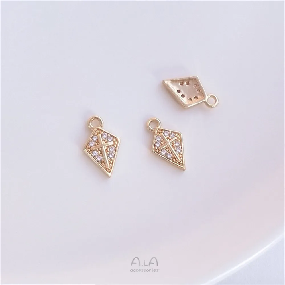 

Micro Set Zircon Small Charm Series 14K Gold Solid Angel Eye Palm Cross Wing Ornament Charms Pendant K463