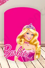 Barbie Pink Round Cover Girls Birthday Baby Shower Banner Princess Theme Round Backdrop Cylinder Cover Party Photo Studio Props