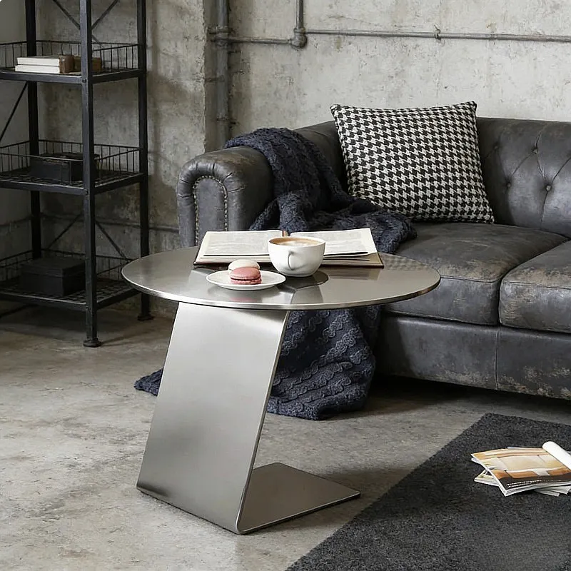Luxury Industrial Round Side Table Stainless Steel Coffee Table for Cafe Shop Dining
