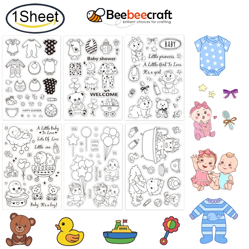 1Sheet Baby Clothes Silicone Clear Stamps Transparent Stamps for Festival Birthday Cards Making DIY Scrapbooking Photo