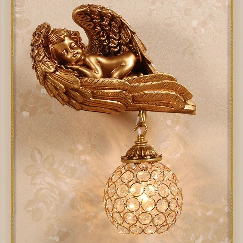 Angel Cupid Wall Lamps Baby Kids Creative Wall Sconces Lighting Fixture for Living Room Bedroom Bar Wall Mirror Light Home Decor