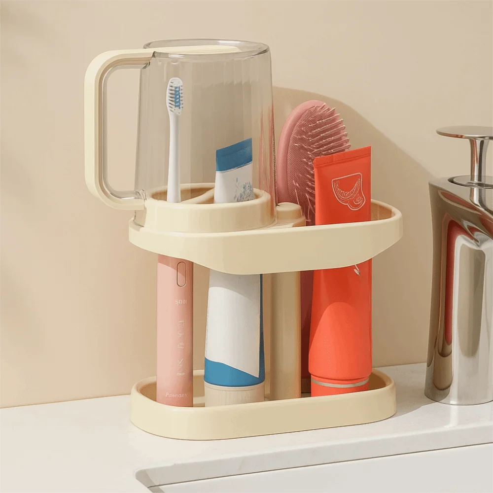 

Dustproof Toothbrush Holder Adjustable Large capacity Toothpaste Storage Rack Draining water Stable Cup Storage Rack Bathroom
