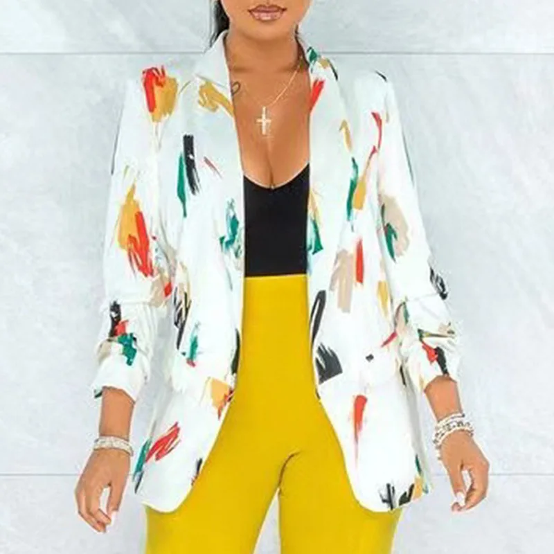 

Women's Contrast Color Buckle-Free Small Suit Jacket European American Style Oil Brush Design One-Piece Delivery for Ladies