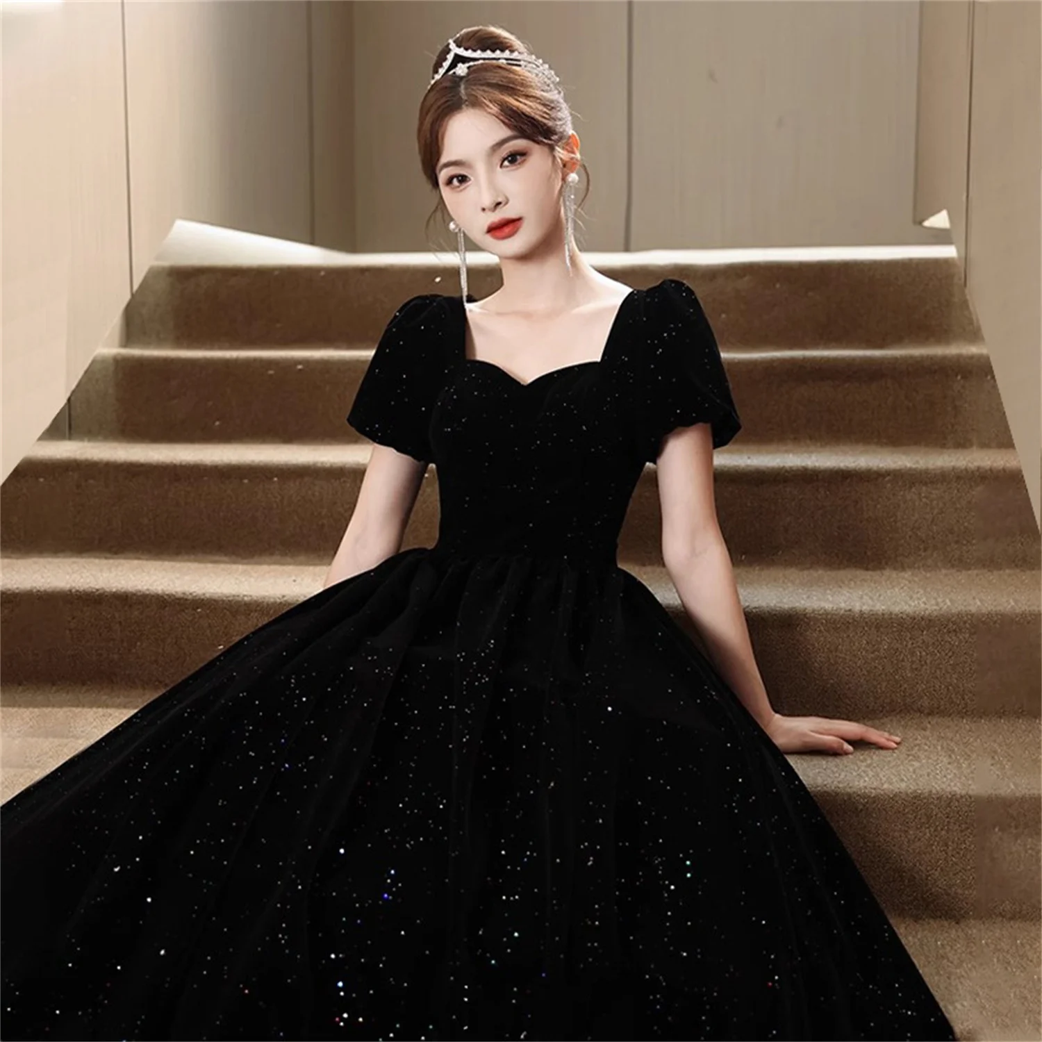 Black High Sewing Wedding Dresses Plus Size Woman Evening Dress Elegant Party Dresses for Women 2023 Alize Puffy Amanda Novias